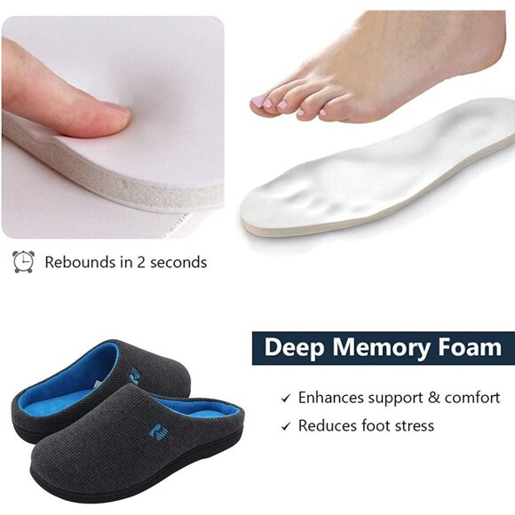 Women Dark Gray-Blue Two-Tone Memory Foam Slipper Closed-Toe Indoor House Shoes - Picture 6 of 8